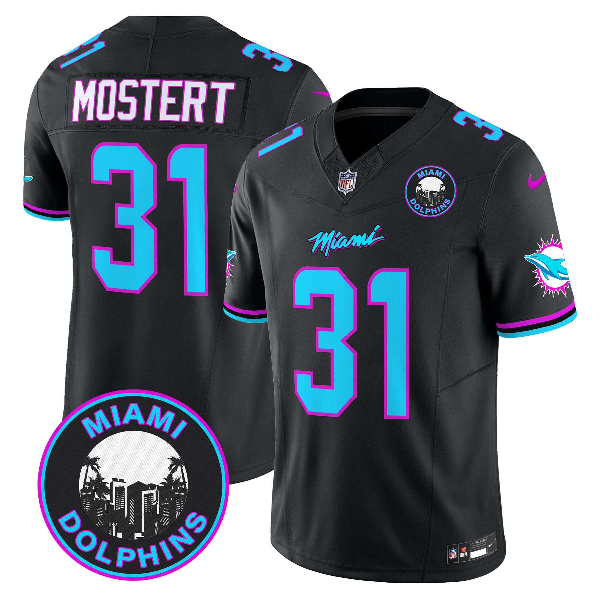 Men Miami Dolphins 31 Mostert Black 2024 Nike Vapor Limited NFL Jersey style 1